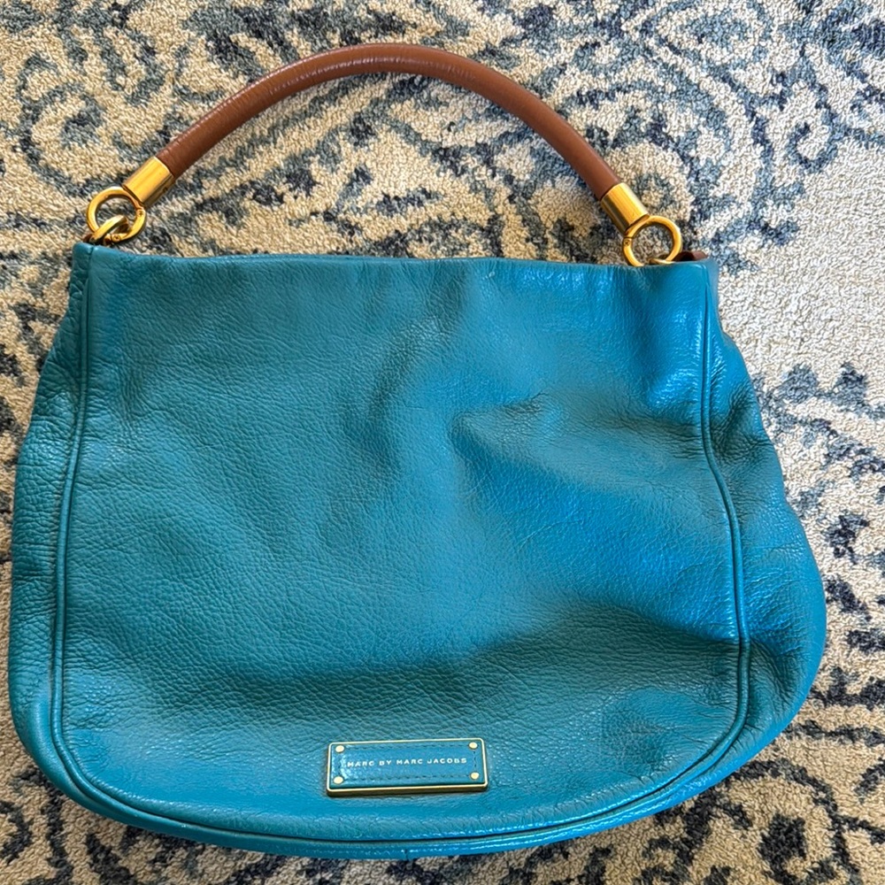 Marc Jacobs turquoise blue and Brown Leather shoulder Bag